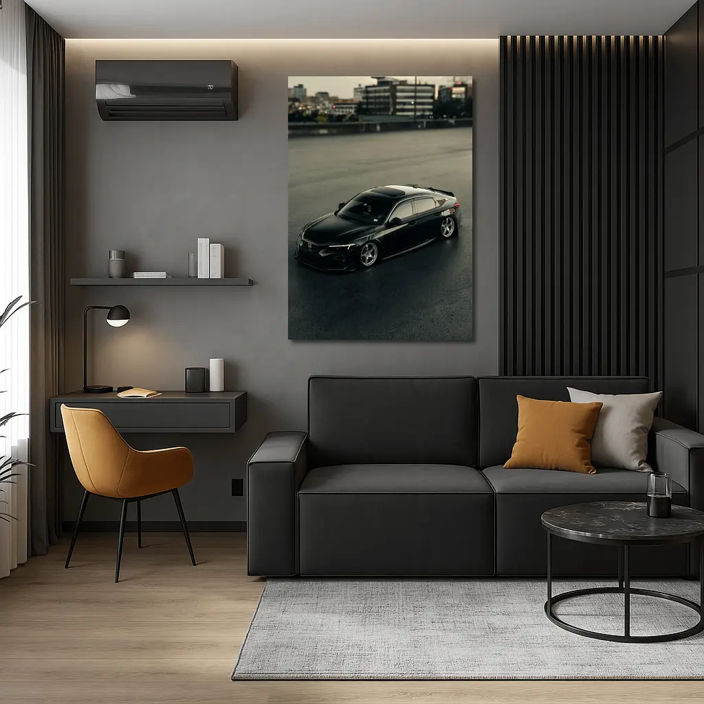 Black Honda Civic Stance Build Urban Rooftop – Wall Art