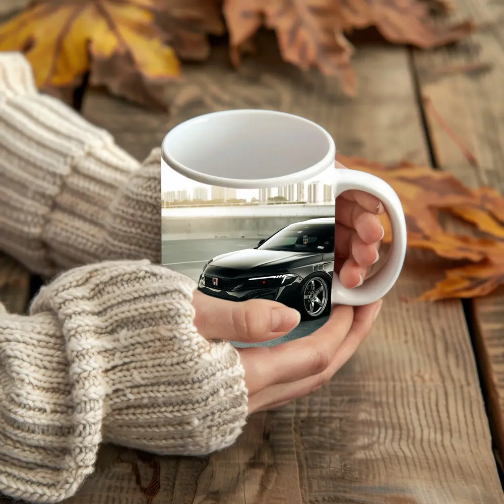 Honda Civic Slammed Black Urban City Background – Mugs