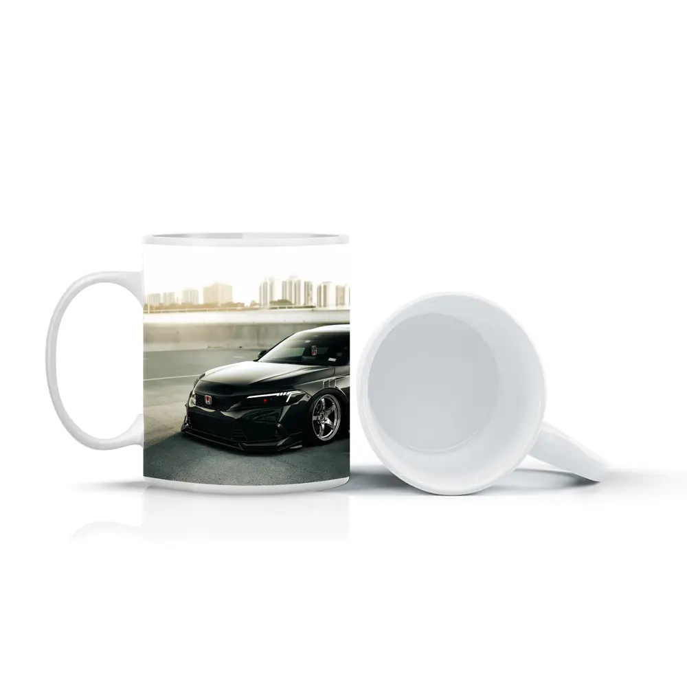 Honda Civic Slammed Black Urban City Background – Mugs