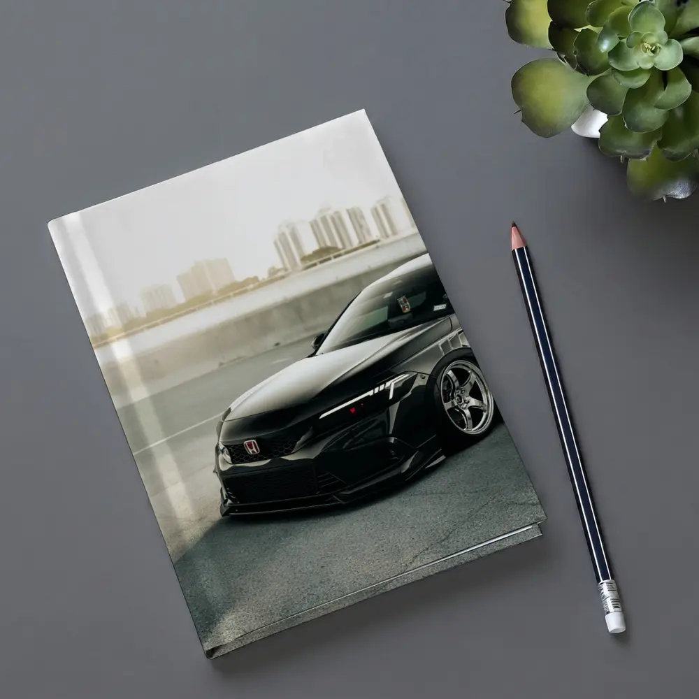 Honda Civic Slammed Black Urban City Background – Notebooks