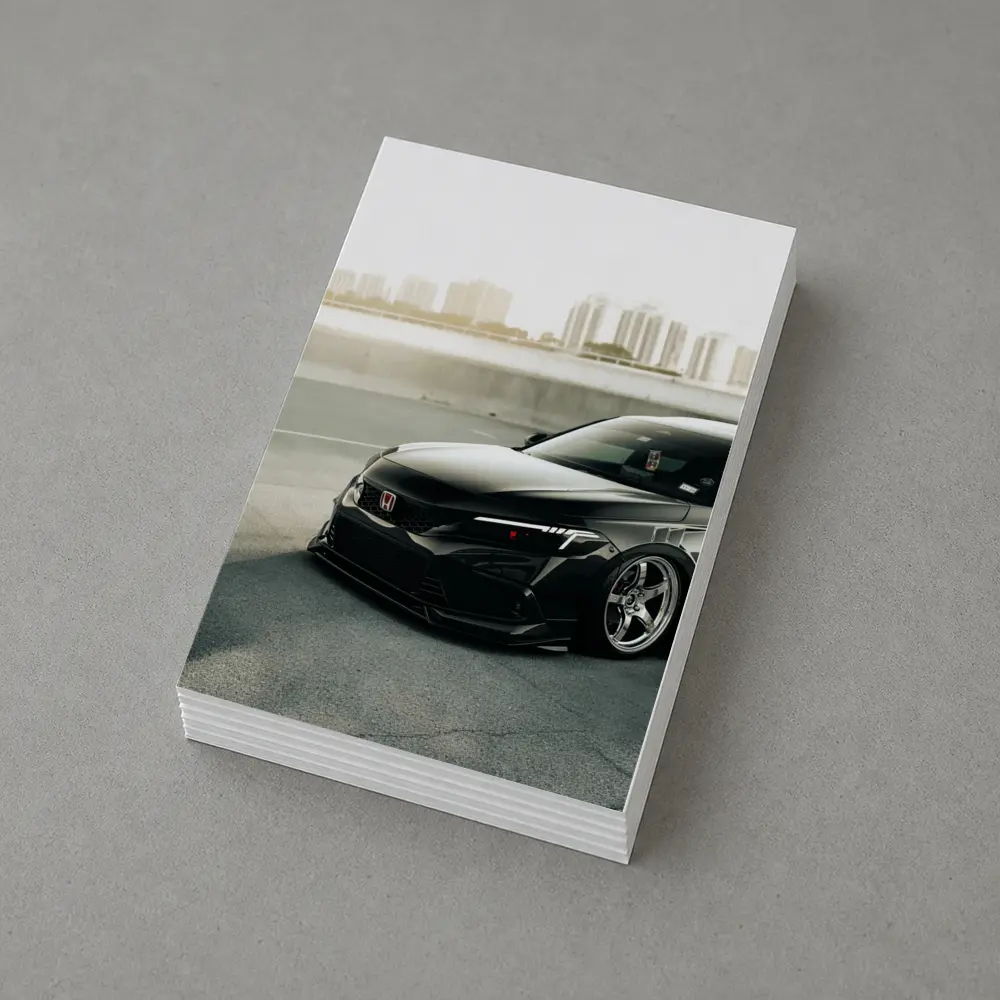 Honda Civic Slammed Black Urban City Background – Postcards