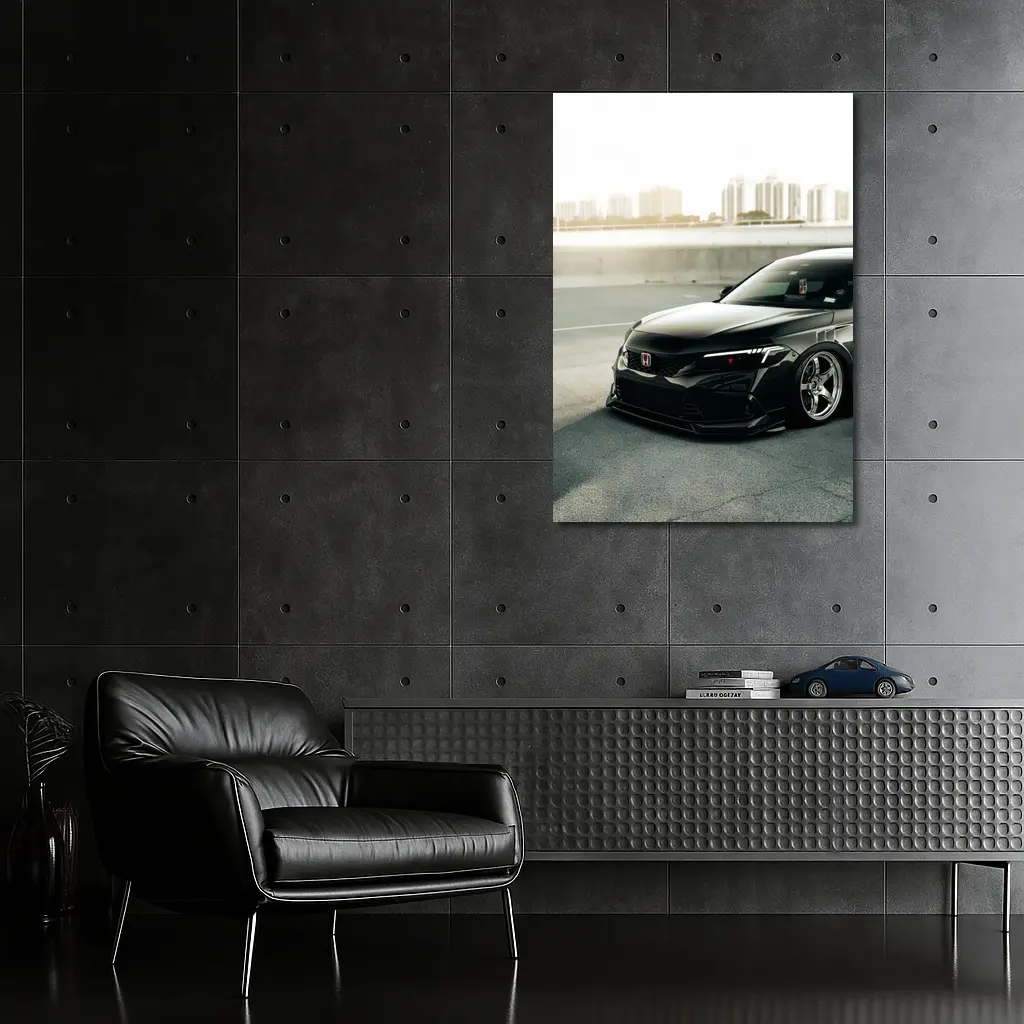 Honda Civic Slammed Black Urban City Background – Wall Art
