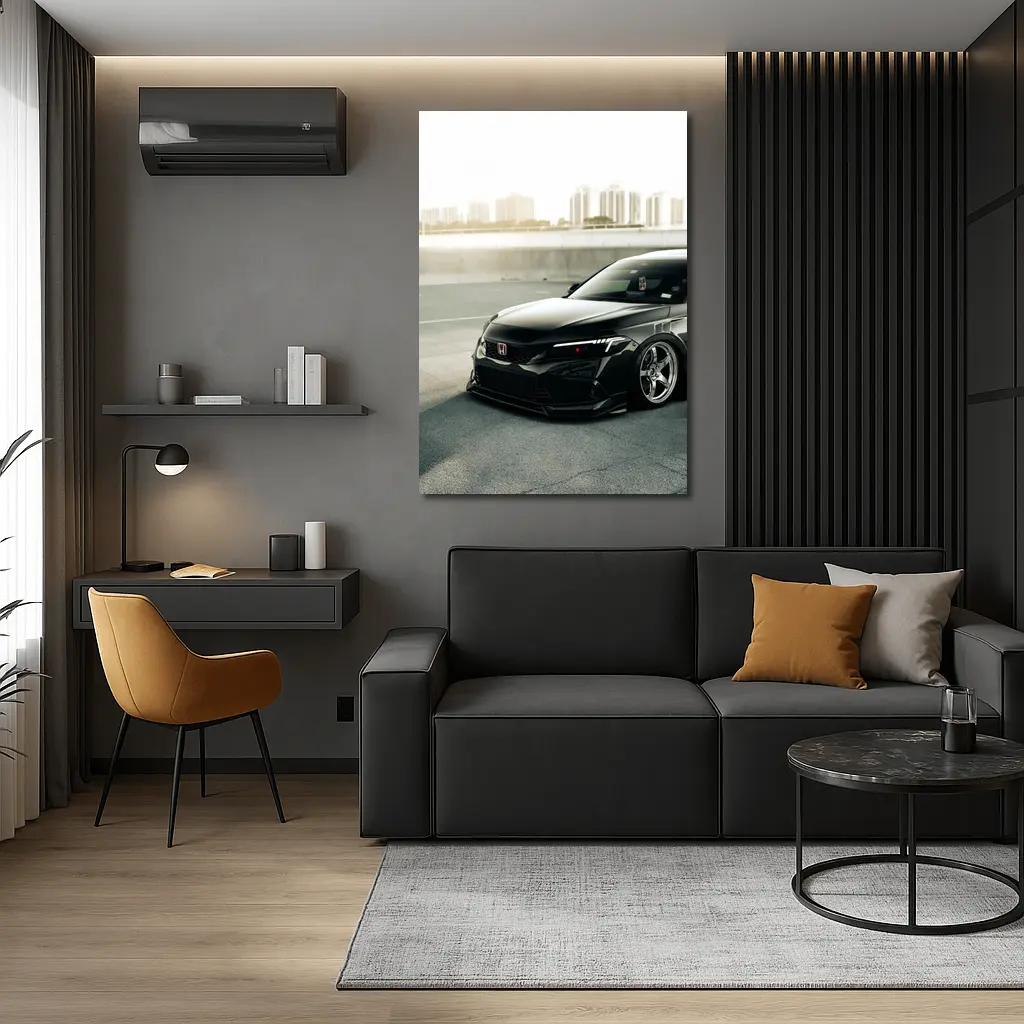 Honda Civic Slammed Black Urban City Background – Wall Art