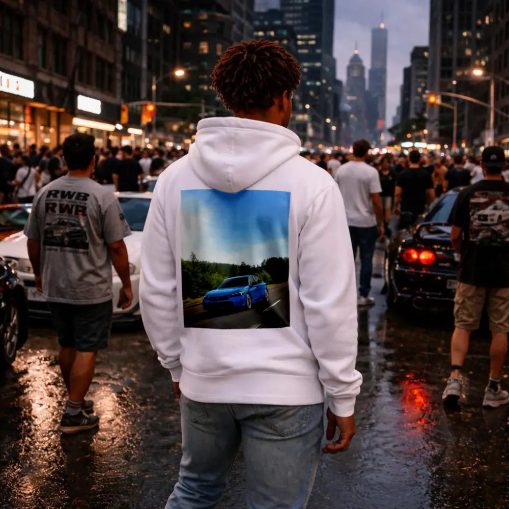 Honda Civic Blue Sedan Highway Drive – Hoodies