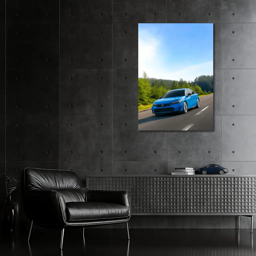 Honda Civic Blue Sedan Highway Drive – Wall Art