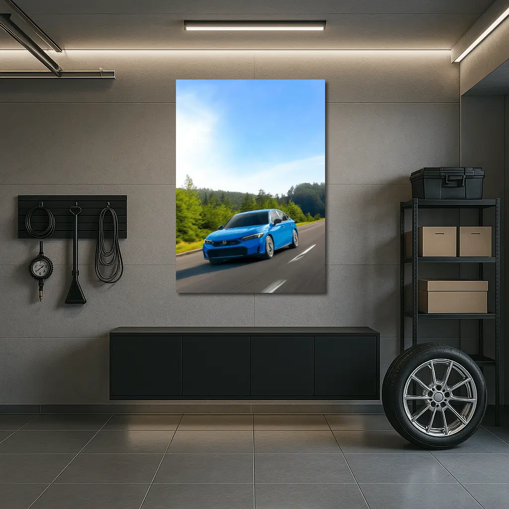 Honda Civic Blue Sedan Highway Drive – Wall Art