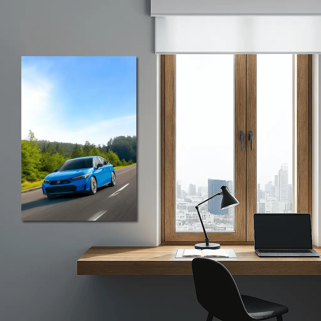 Honda Civic Blue Sedan Highway Drive – Wall Art