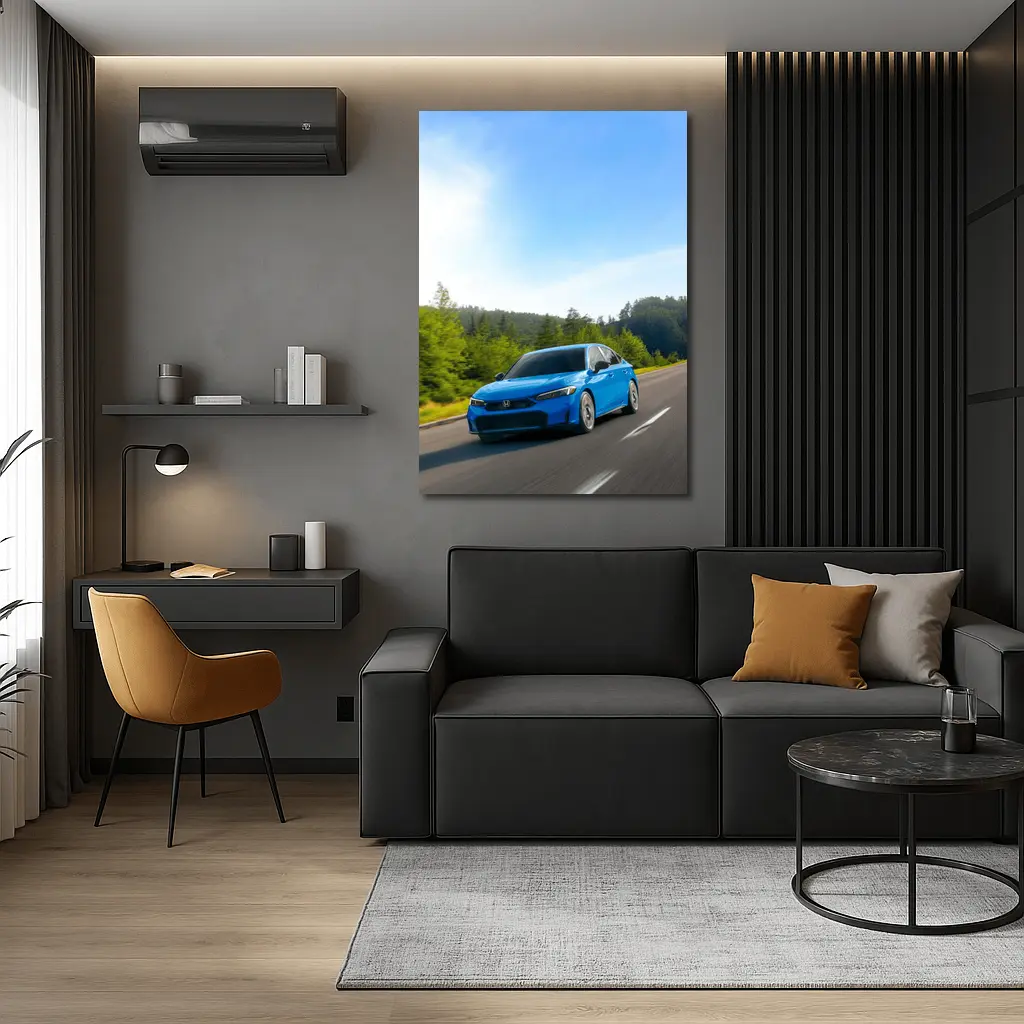 Honda Civic Blue Sedan Highway Drive – Wall Art