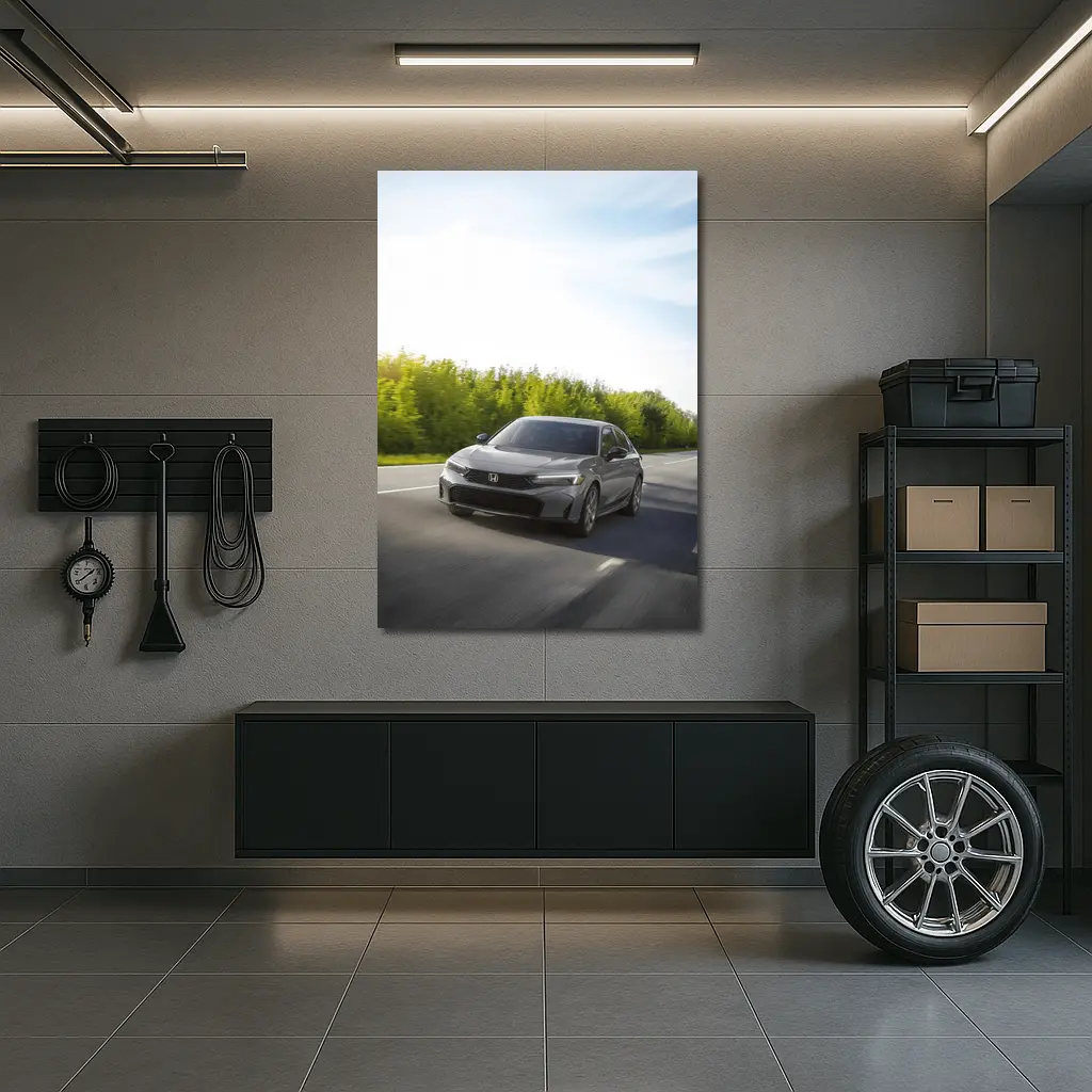 Honda Civic Sedan Driving Open Road – Wall Art