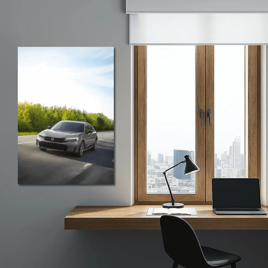 Honda Civic Sedan Driving Open Road – Wall Art