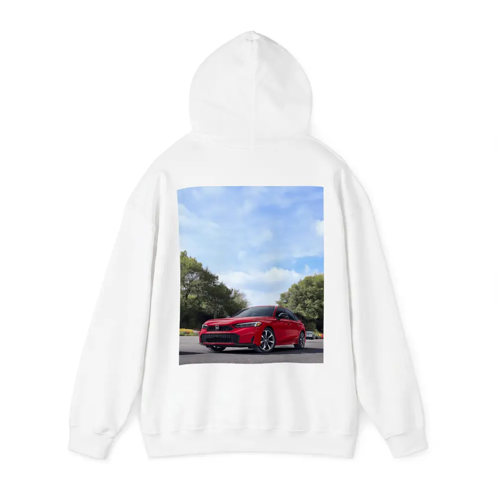 Red Honda Civic Sedan Parked Outdoors – Hoodies