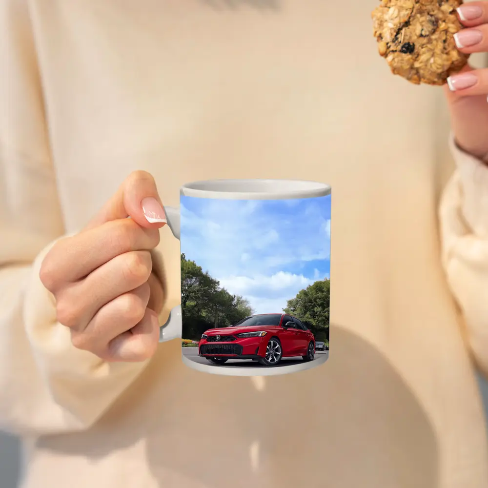 Red Honda Civic Sedan Parked Outdoors – Mugs