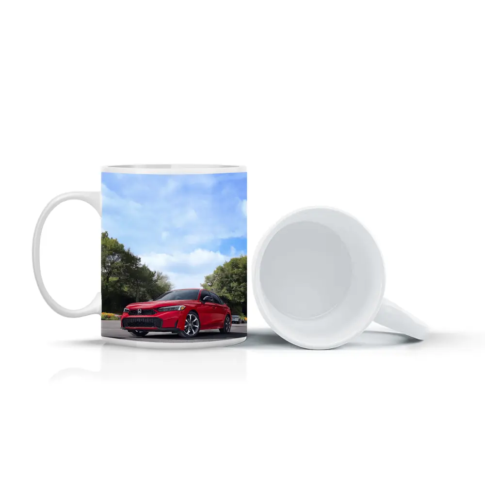 Red Honda Civic Sedan Parked Outdoors – Mugs