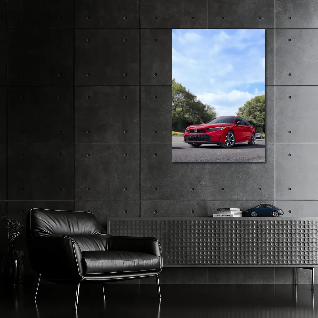 Red Honda Civic Sedan Parked Outdoors – Wall Art