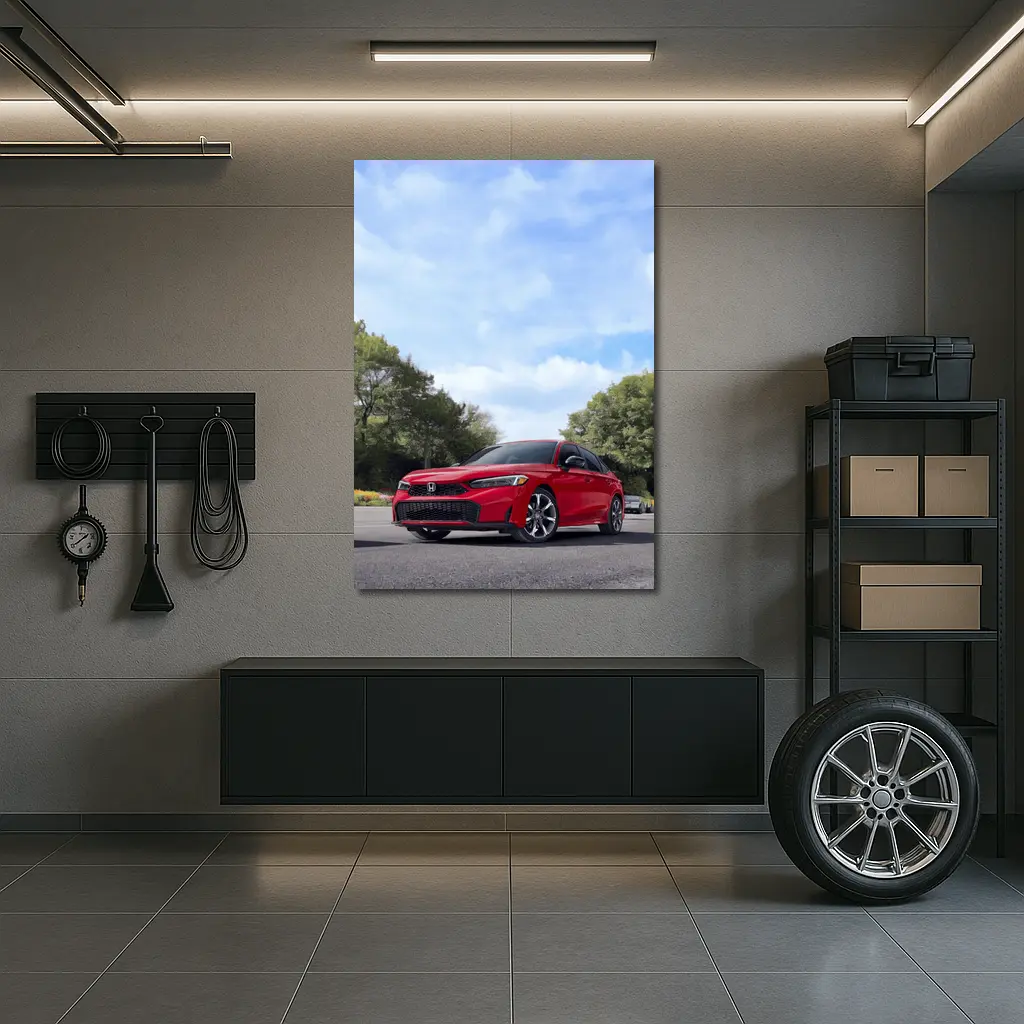Red Honda Civic Sedan Parked Outdoors – Wall Art
