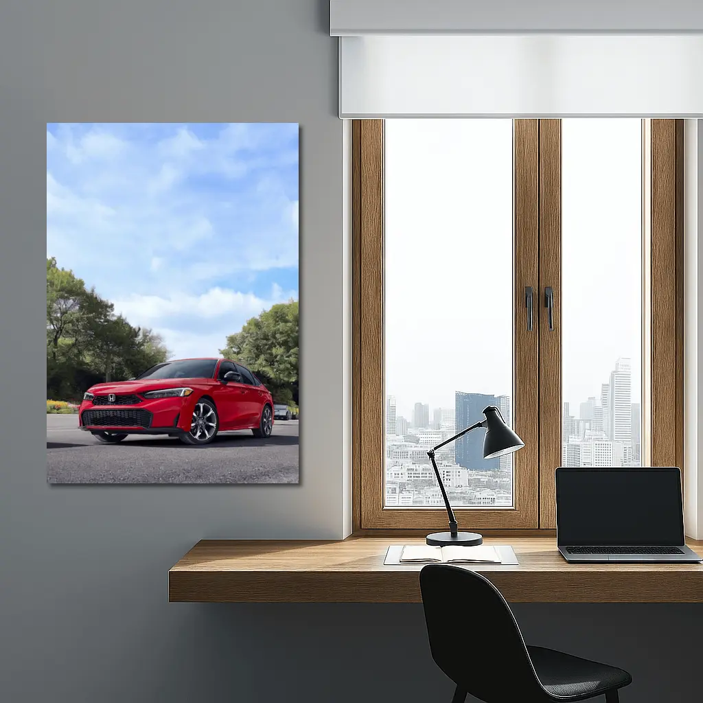 Red Honda Civic Sedan Parked Outdoors – Wall Art