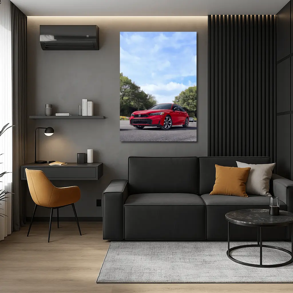 Red Honda Civic Sedan Parked Outdoors – Wall Art