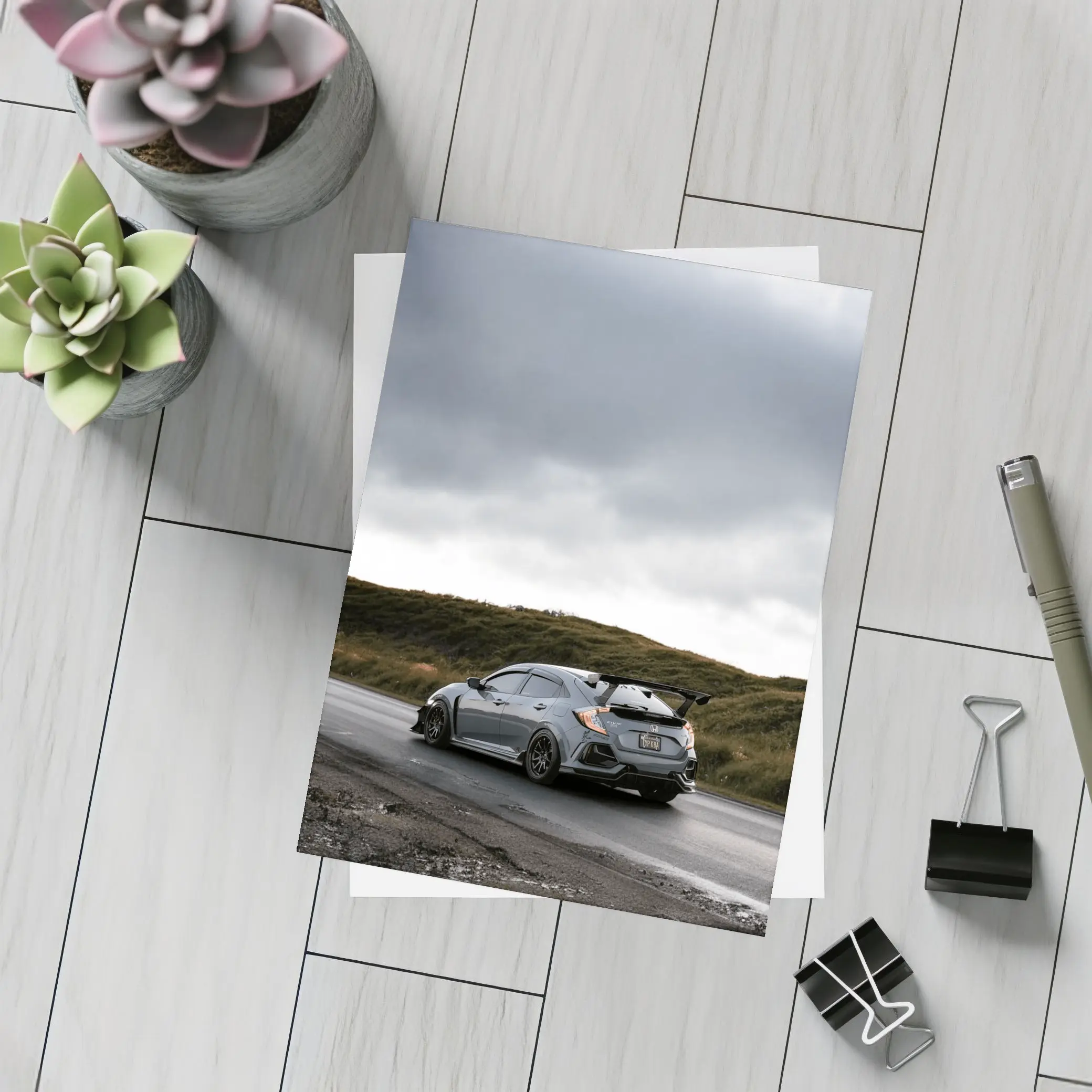 Honda Civic Type R Gray Wet Road – Postcards