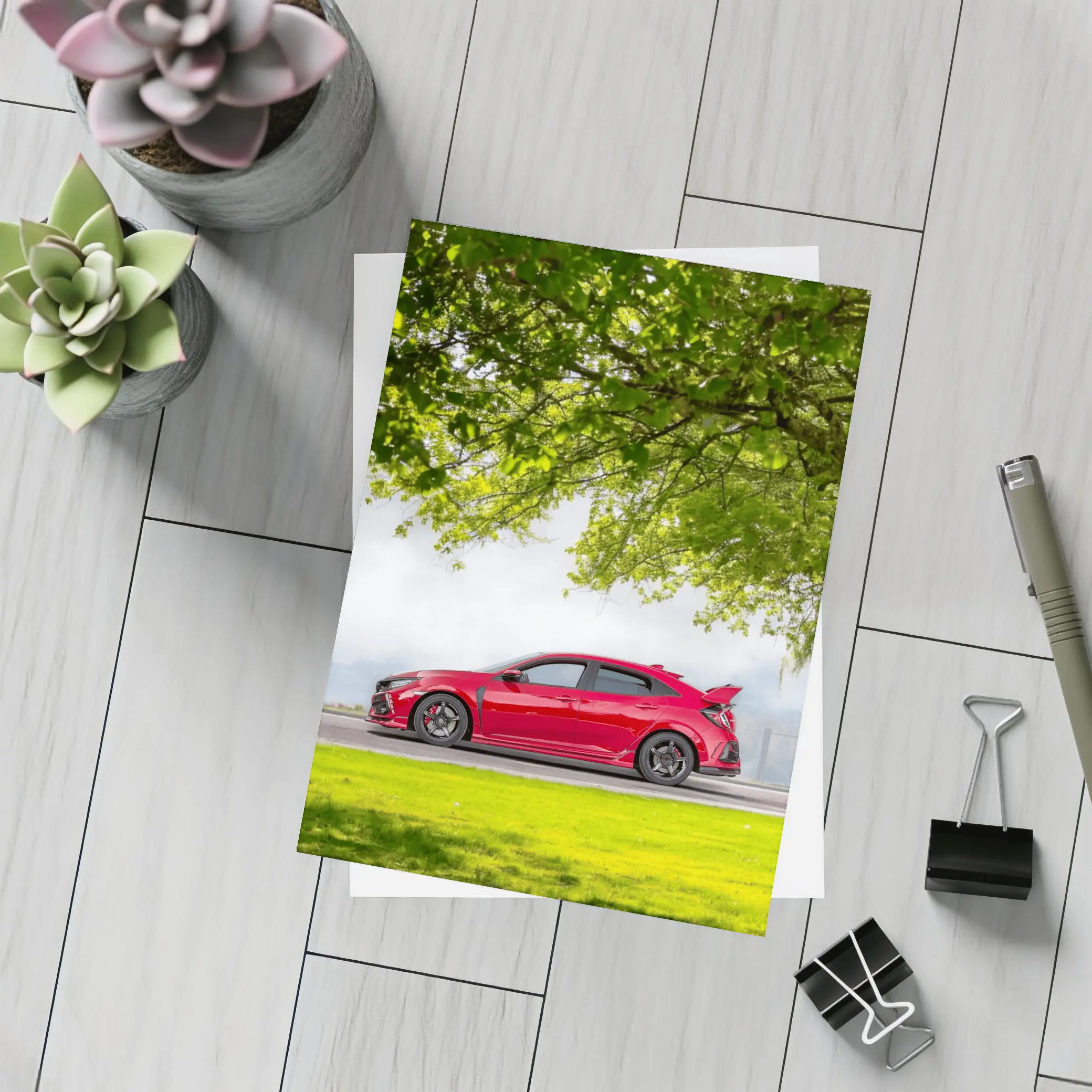 Red Honda Civic Type R Green Landscape – Postcards