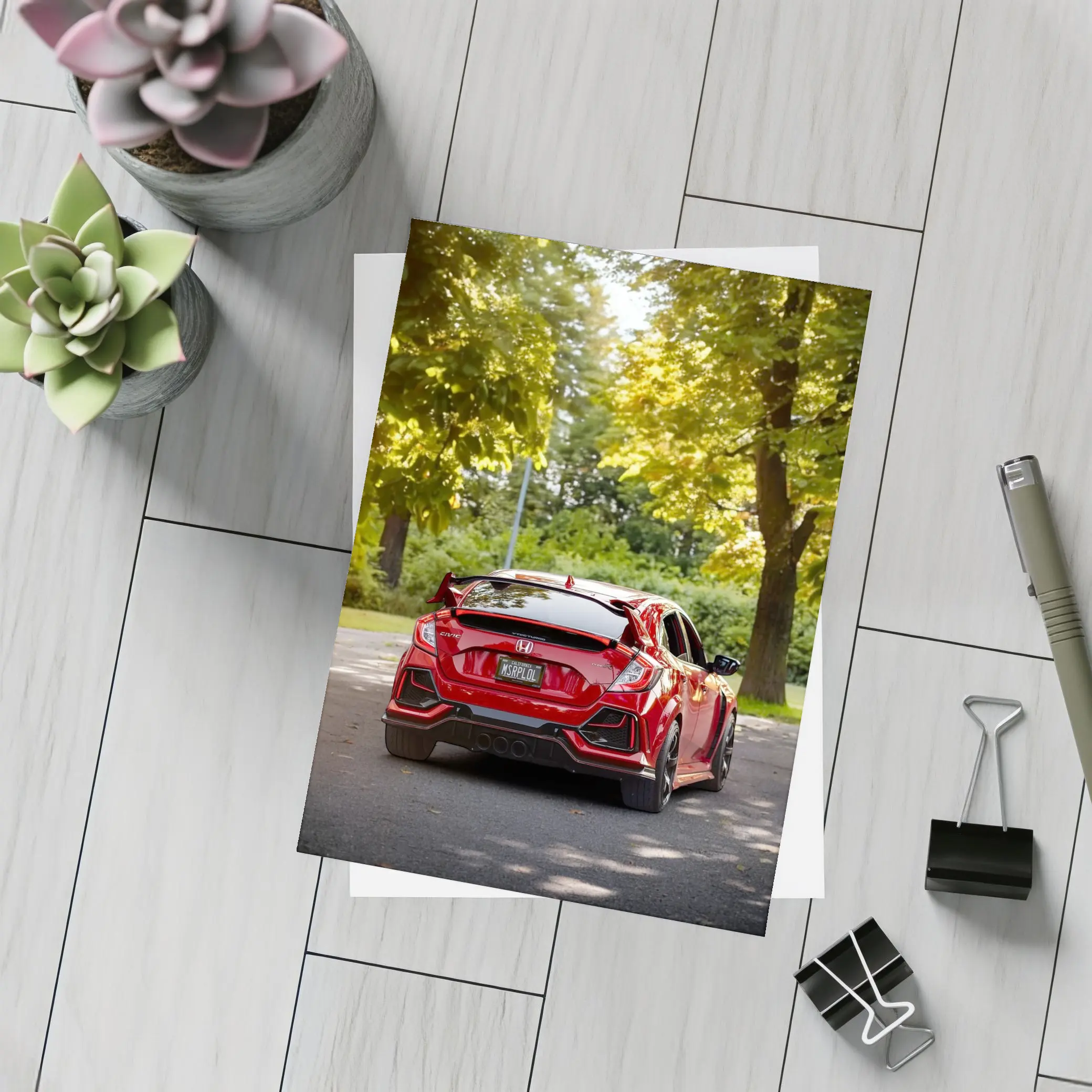 Red Honda Civic Type R Park Setting – Postcards