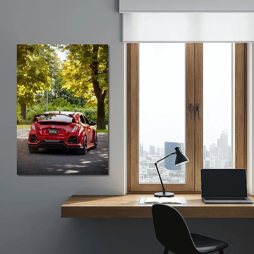 Red Honda Civic Type R Park Setting – Wall Art