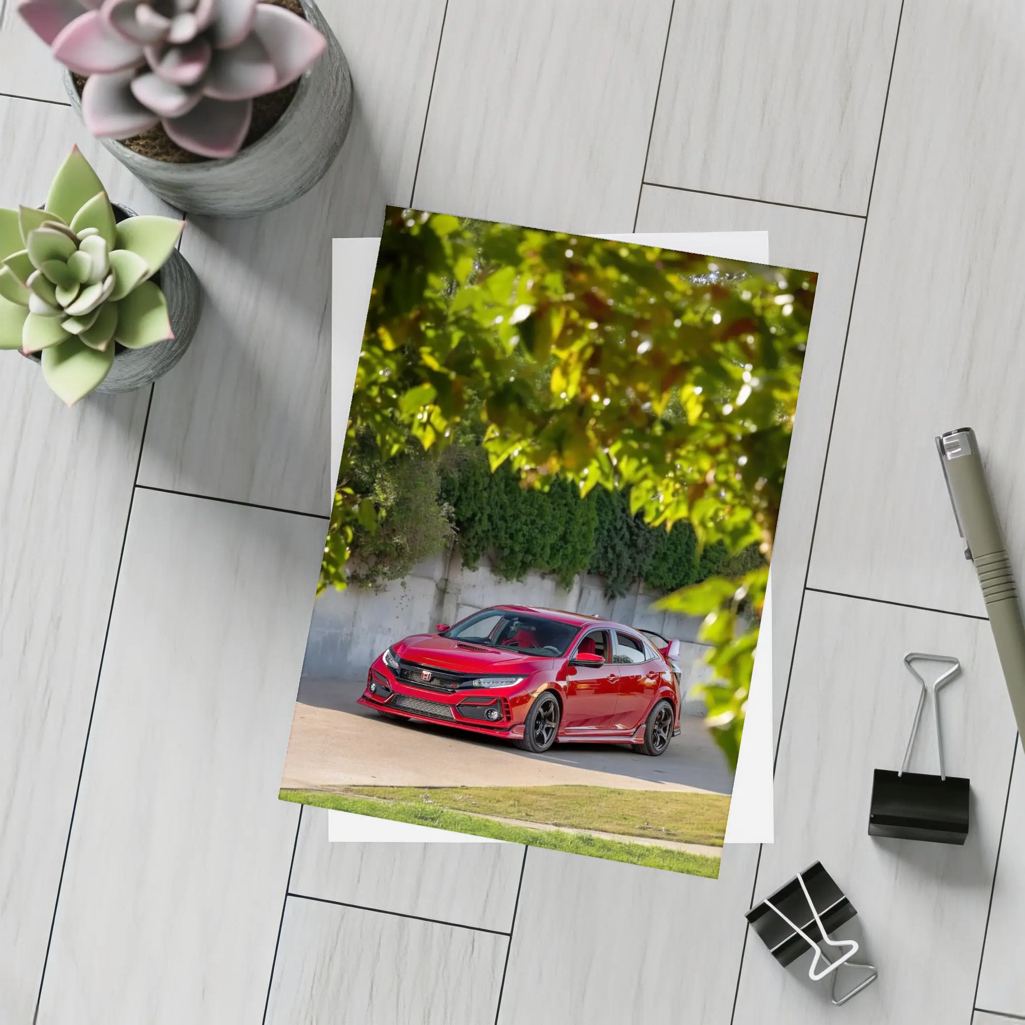 Honda Civic Type R Red Among Green Trees – Postcards