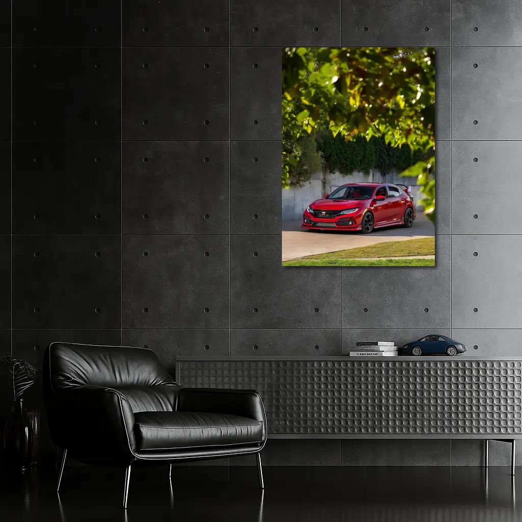 Honda Civic Type R Red Among Green Trees – Wall Art