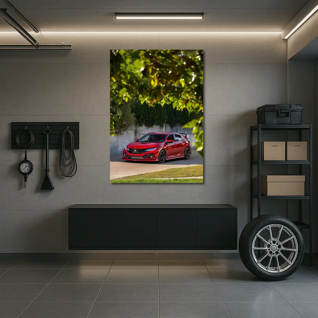 Honda Civic Type R Red Among Green Trees – Wall Art
