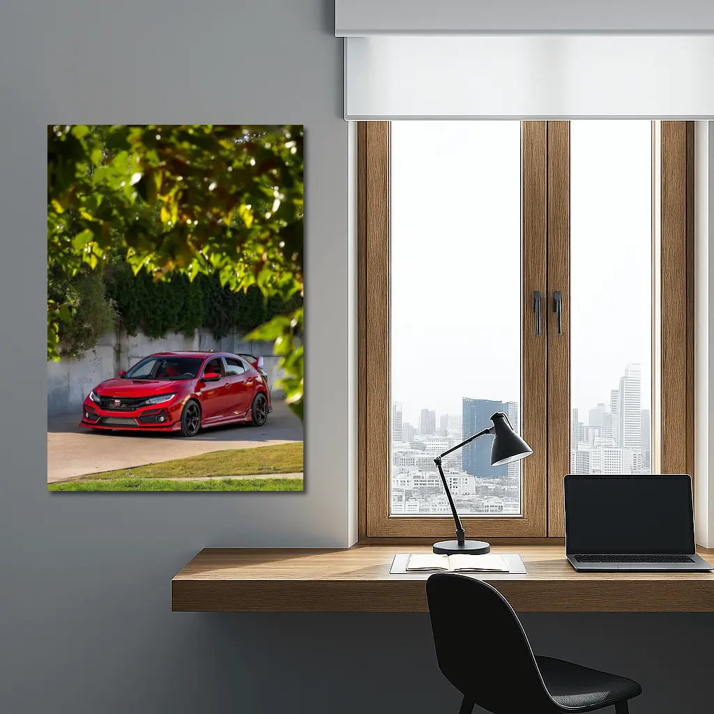 Honda Civic Type R Red Among Green Trees – Wall Art