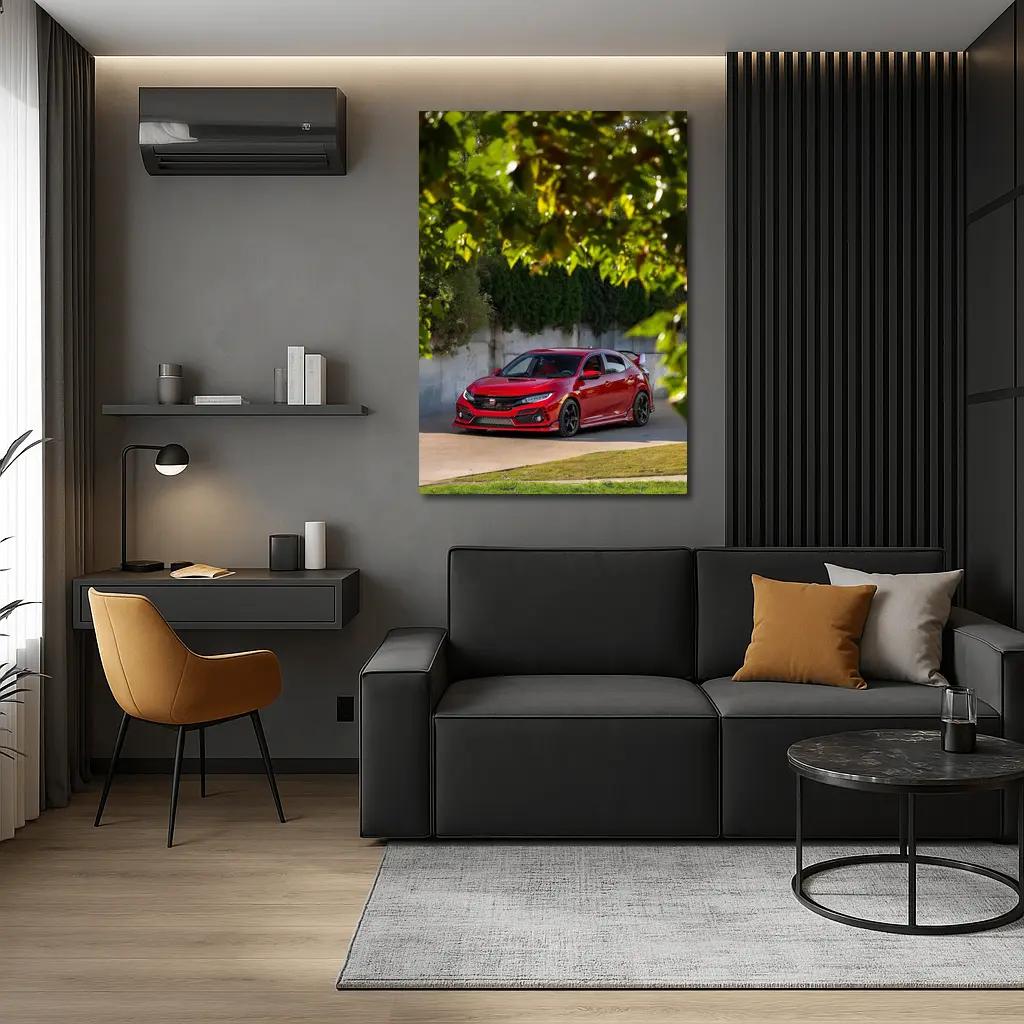 Honda Civic Type R Red Among Green Trees – Wall Art