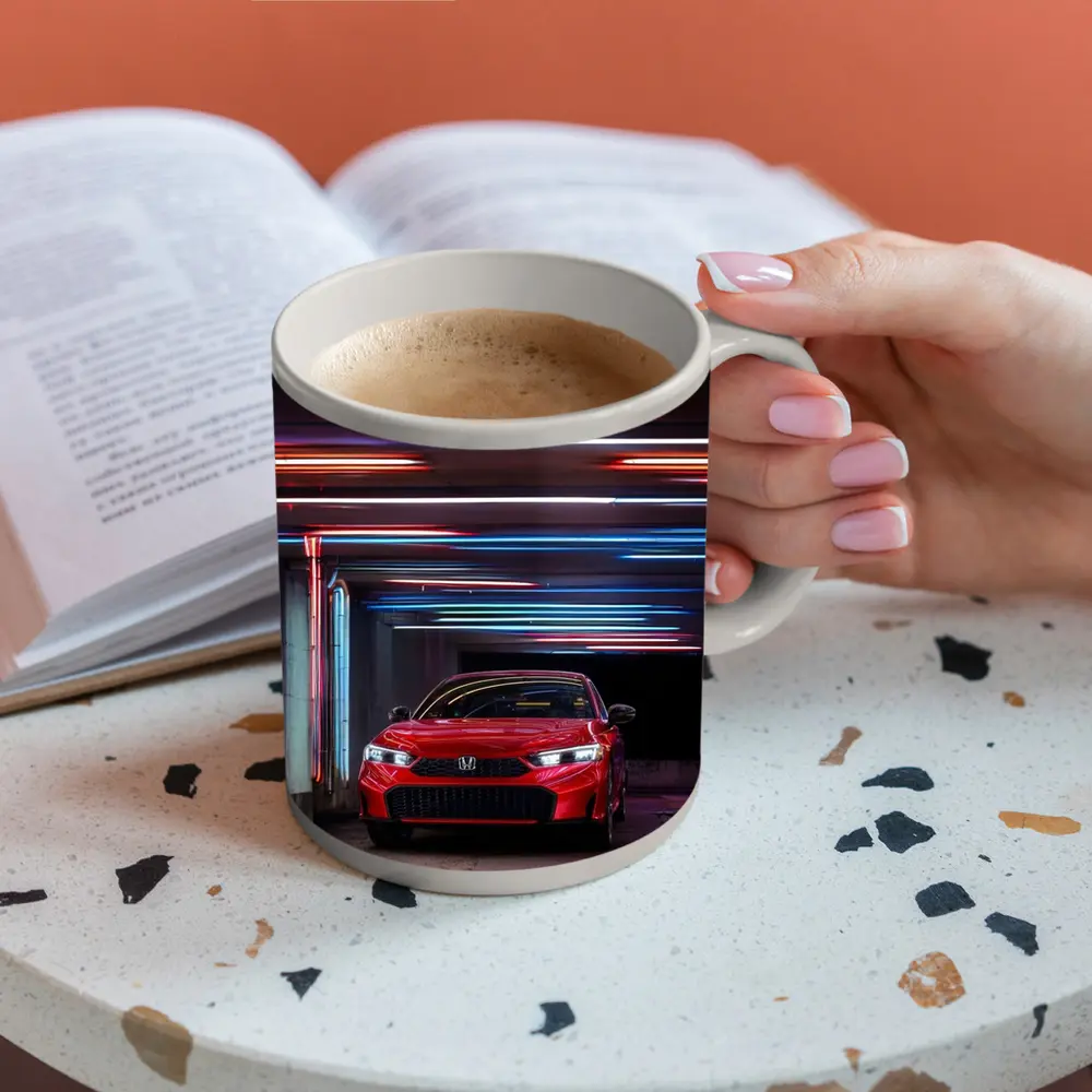 Honda Civic Red Neon Lights Parking Garage – Mugs