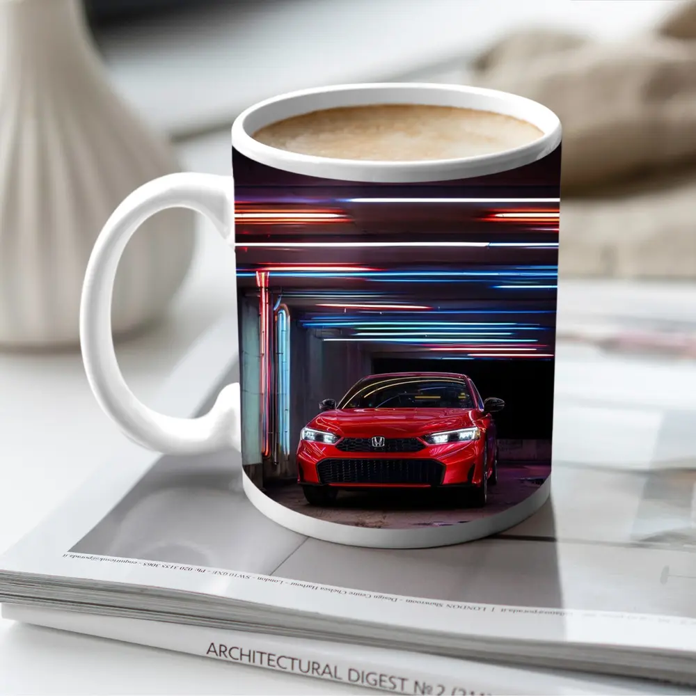 Honda Civic Red Neon Lights Parking Garage – Mugs