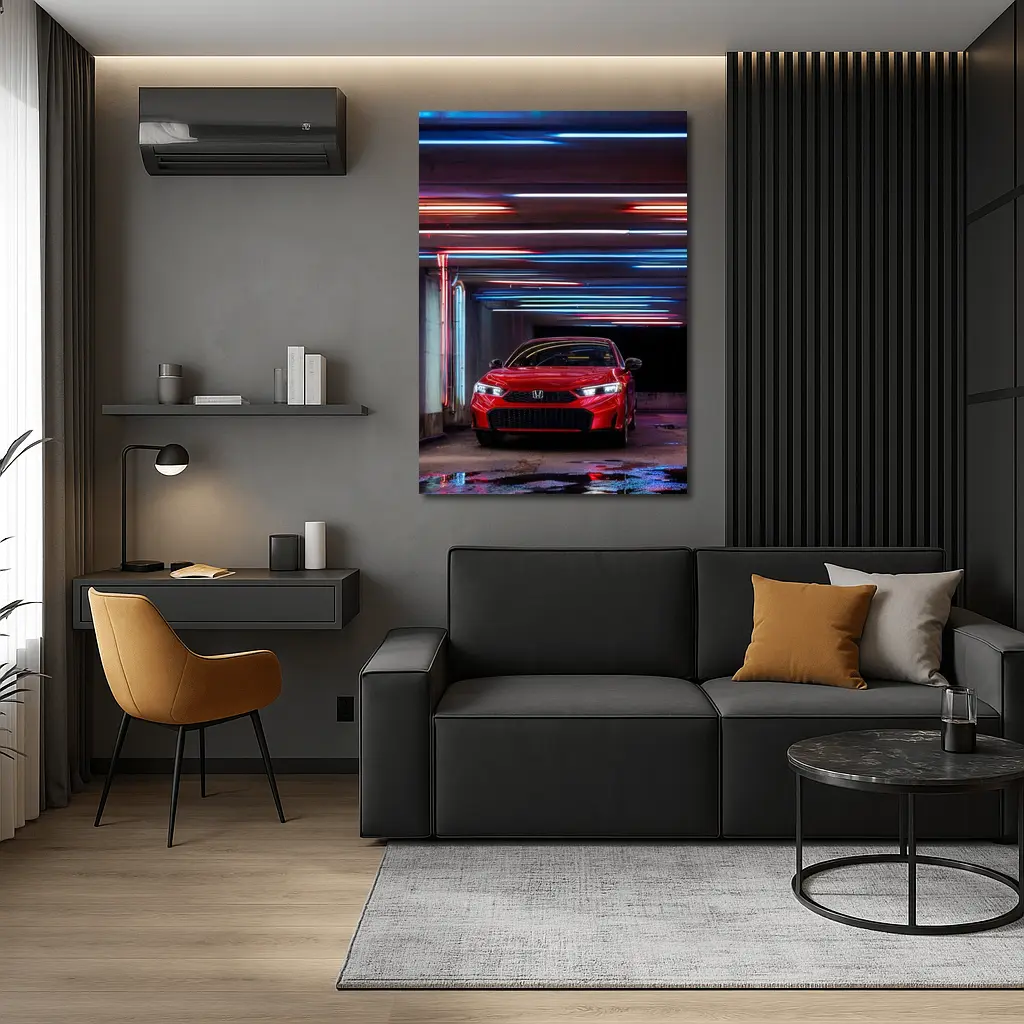 Honda Civic Red Neon Lights Parking Garage – Wall Art