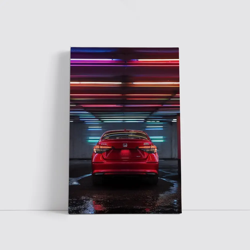 Honda Civic Red Rear Neon Parking Garage – Wall Art