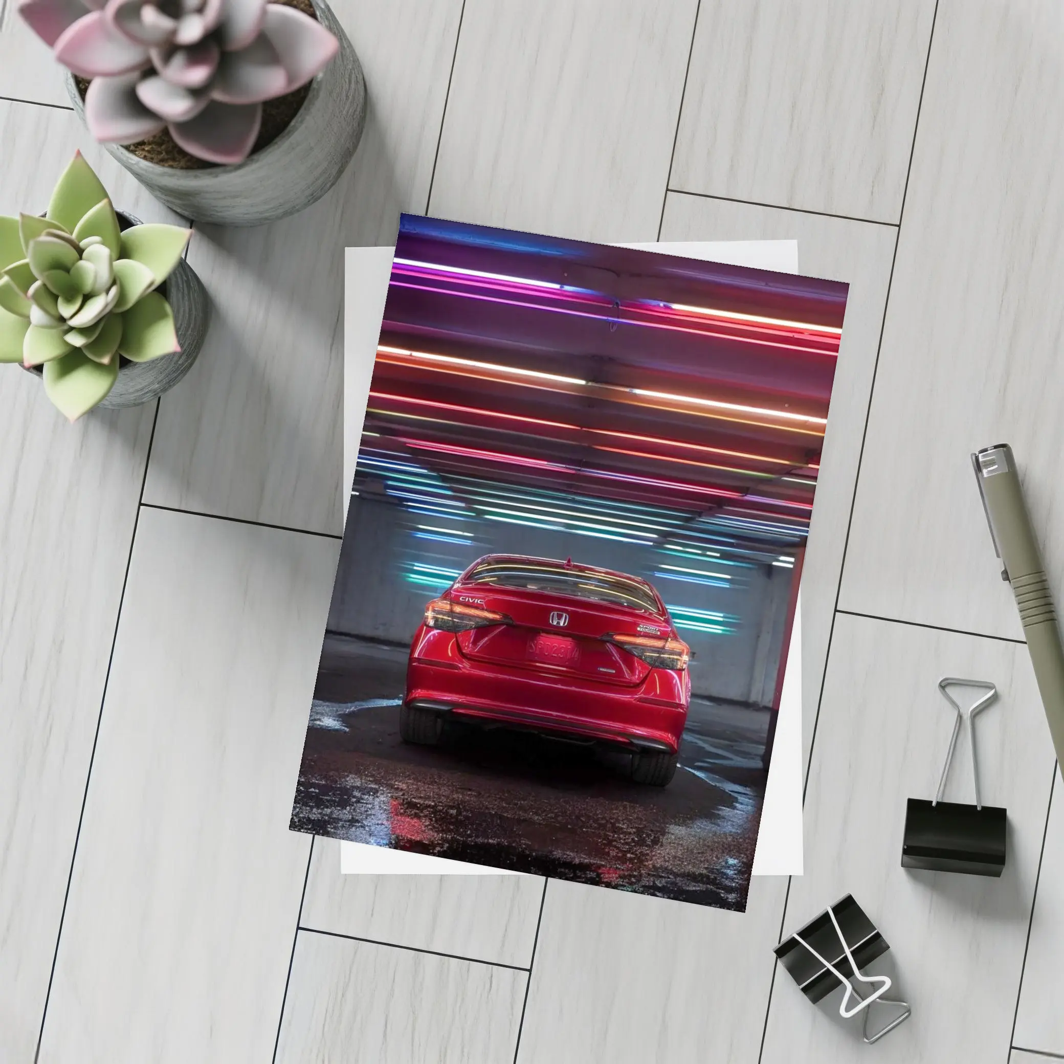 Honda Civic Red Rear Neon Parking Garage – Postcards