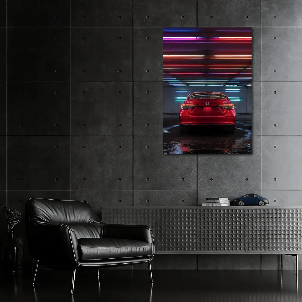 Honda Civic Red Rear Neon Parking Garage – Wall Art