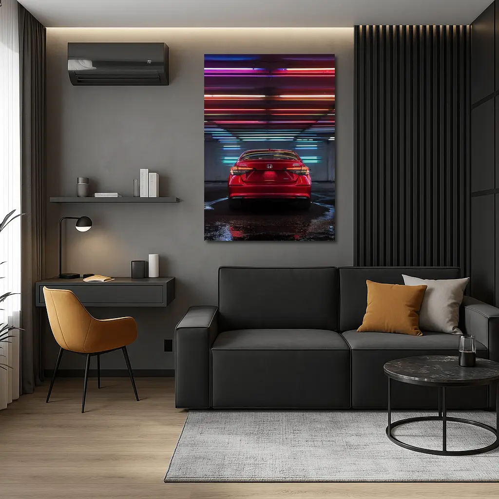 Honda Civic Red Rear Neon Parking Garage – Wall Art