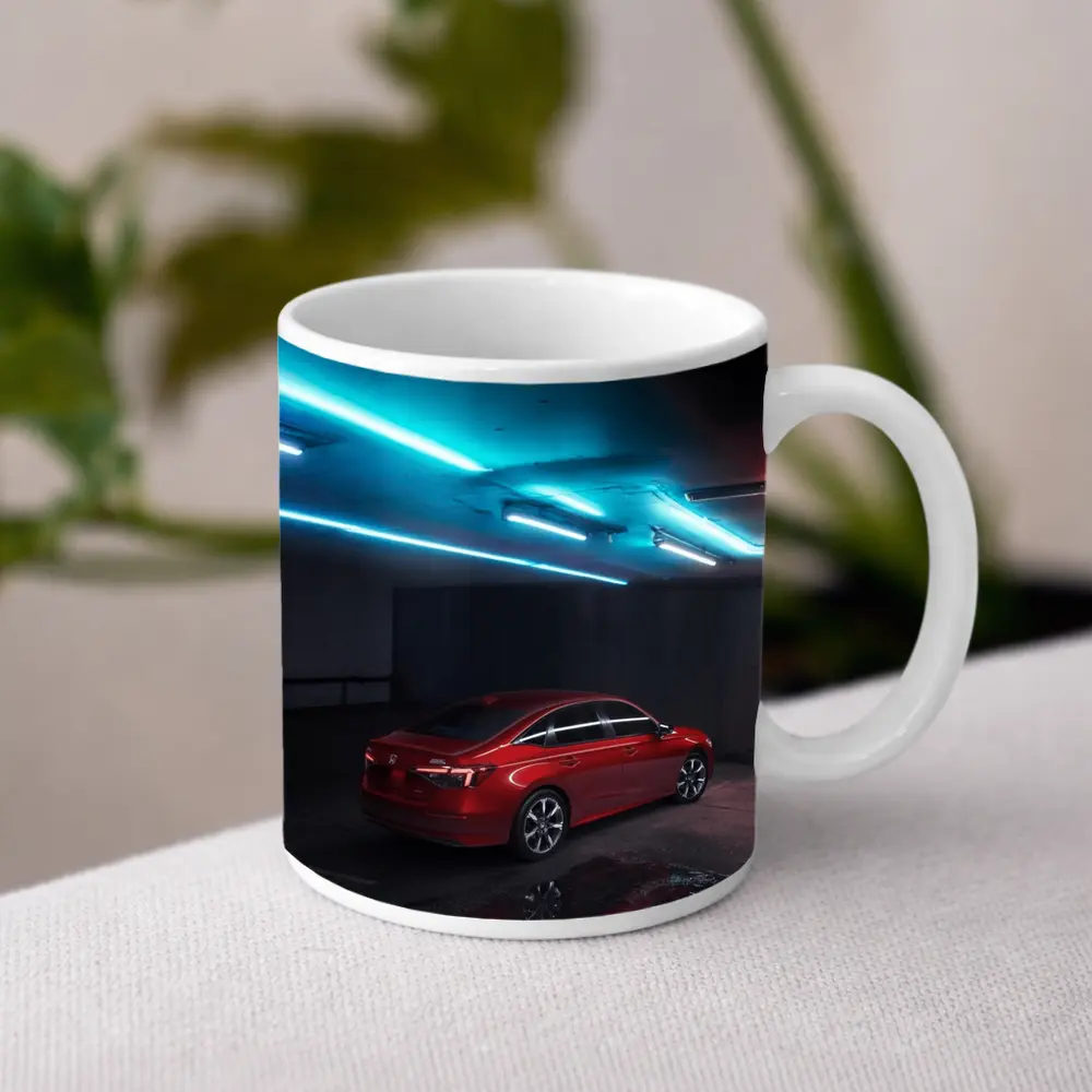 Honda Civic Red Neon Parking Garage Night – Mugs