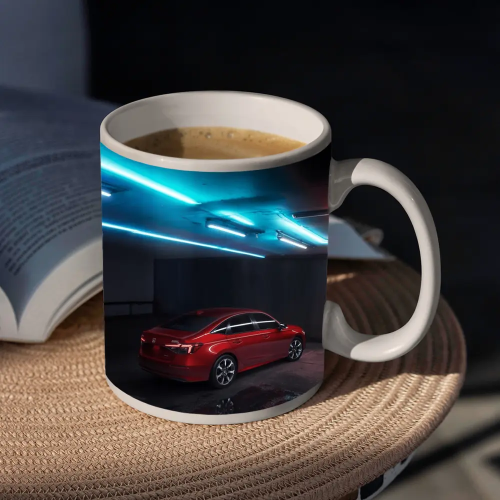 Honda Civic Red Neon Parking Garage Night – Mugs