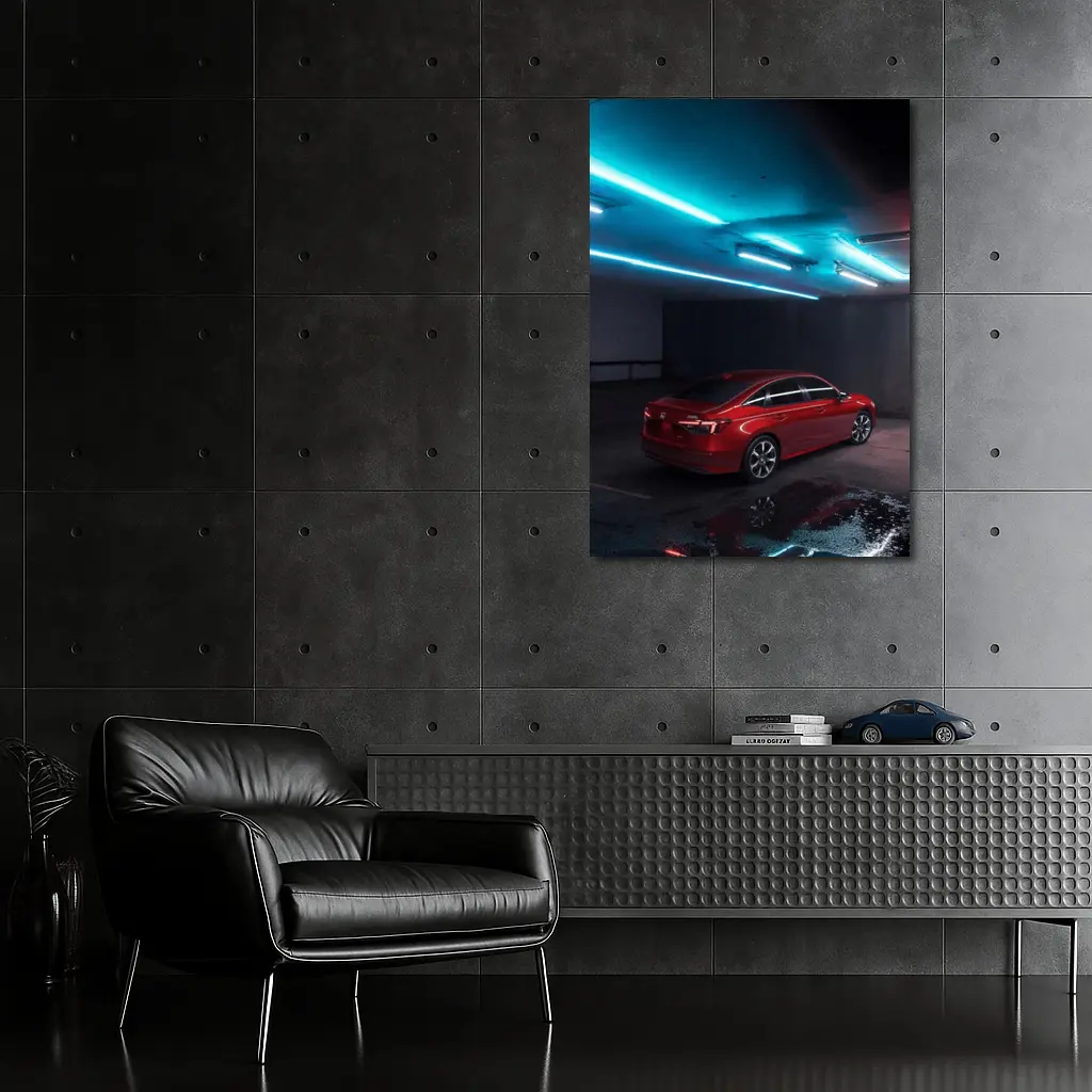 Honda Civic Red Neon Parking Garage Night – Wall Art