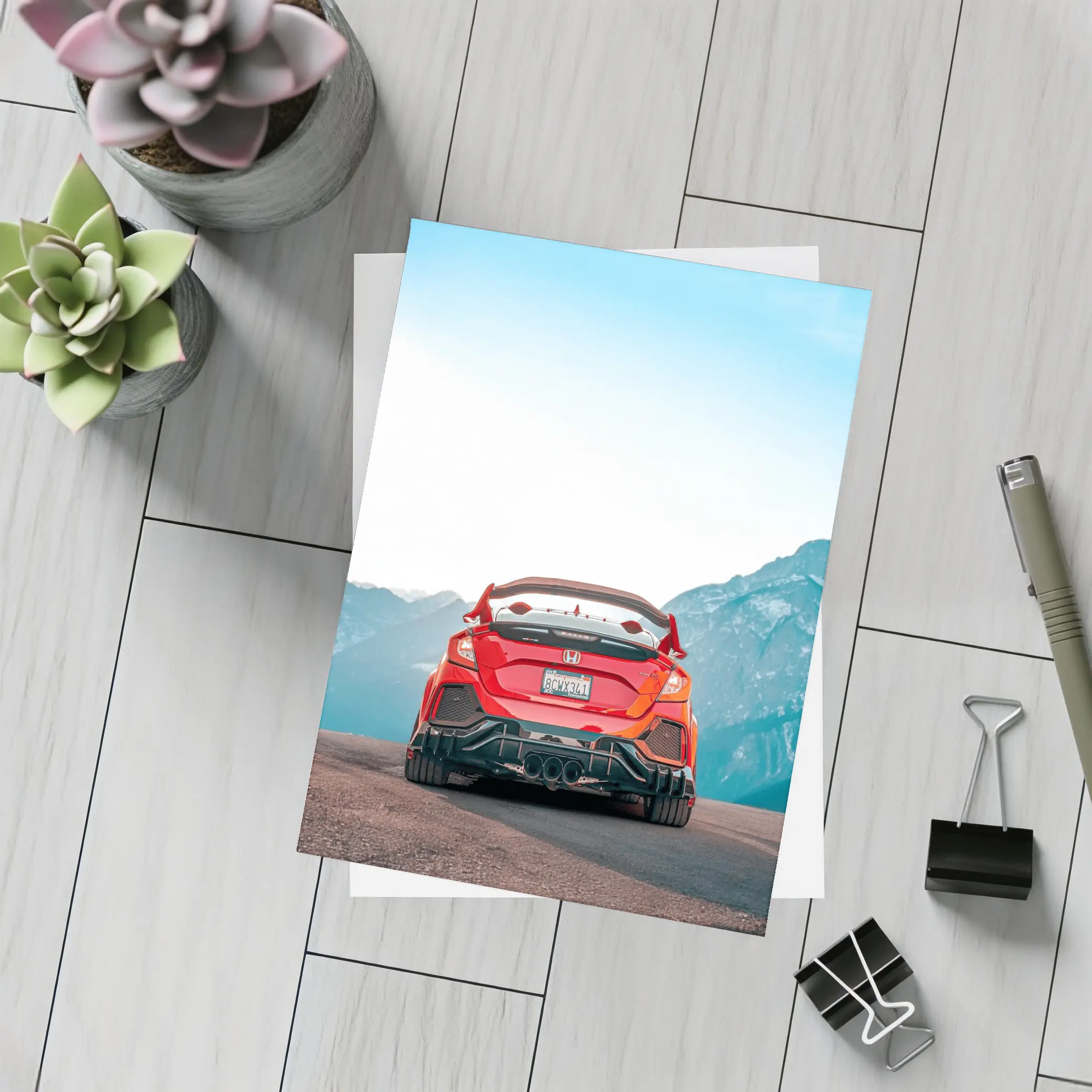 Red Honda Civic Type R Mountain Backdrop – Postcards