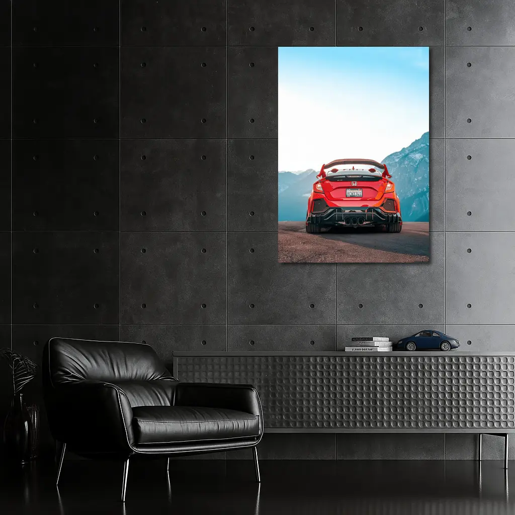 Red Honda Civic Type R Mountain Backdrop – Wall Art