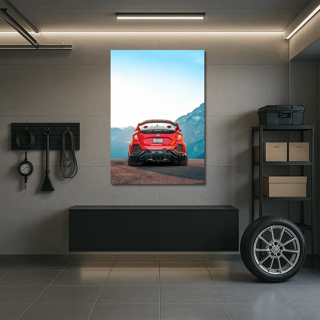 Red Honda Civic Type R Mountain Backdrop – Wall Art