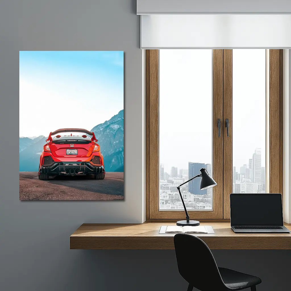 Red Honda Civic Type R Mountain Backdrop – Wall Art