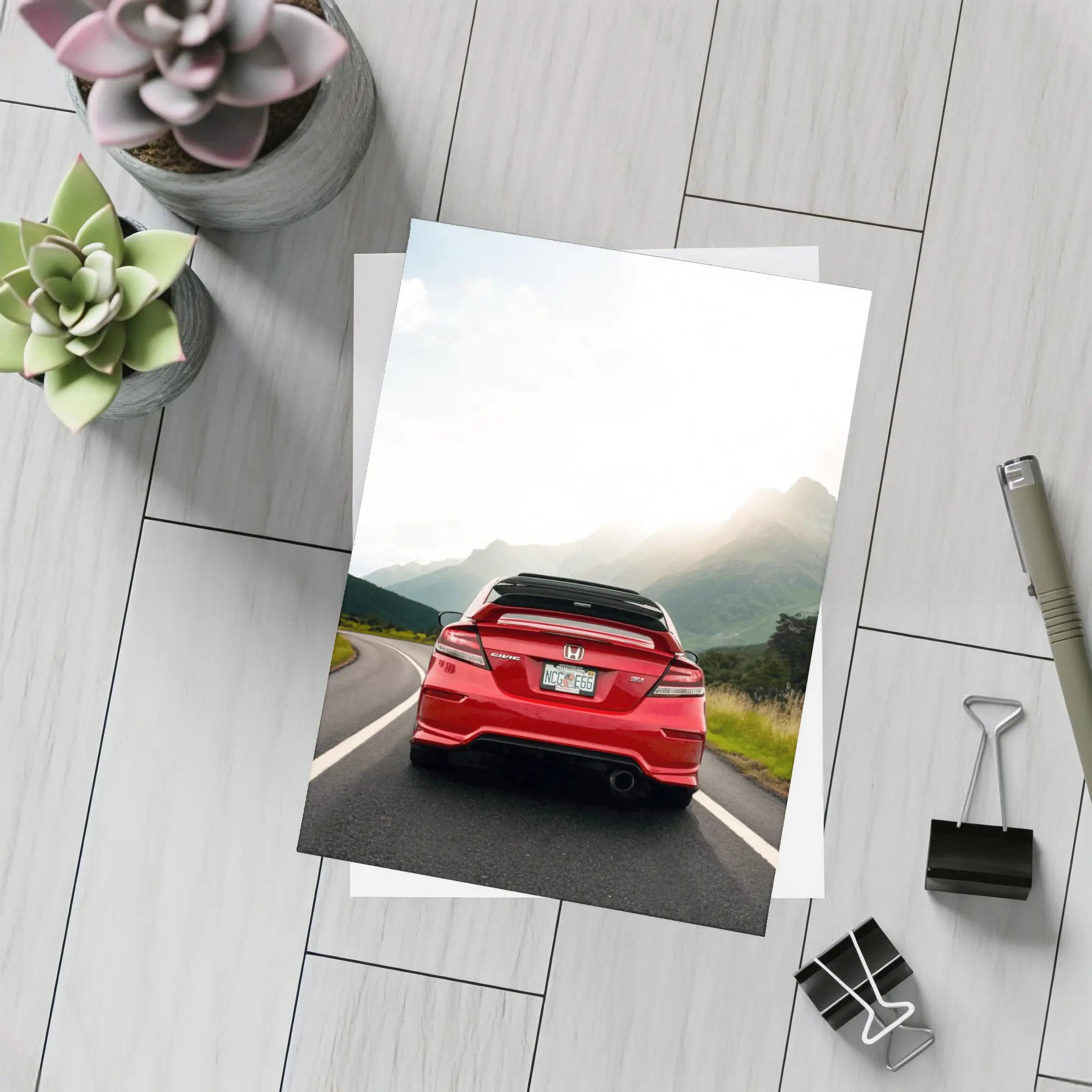 Red Honda Civic Si Mountain Road Drive – Postcards