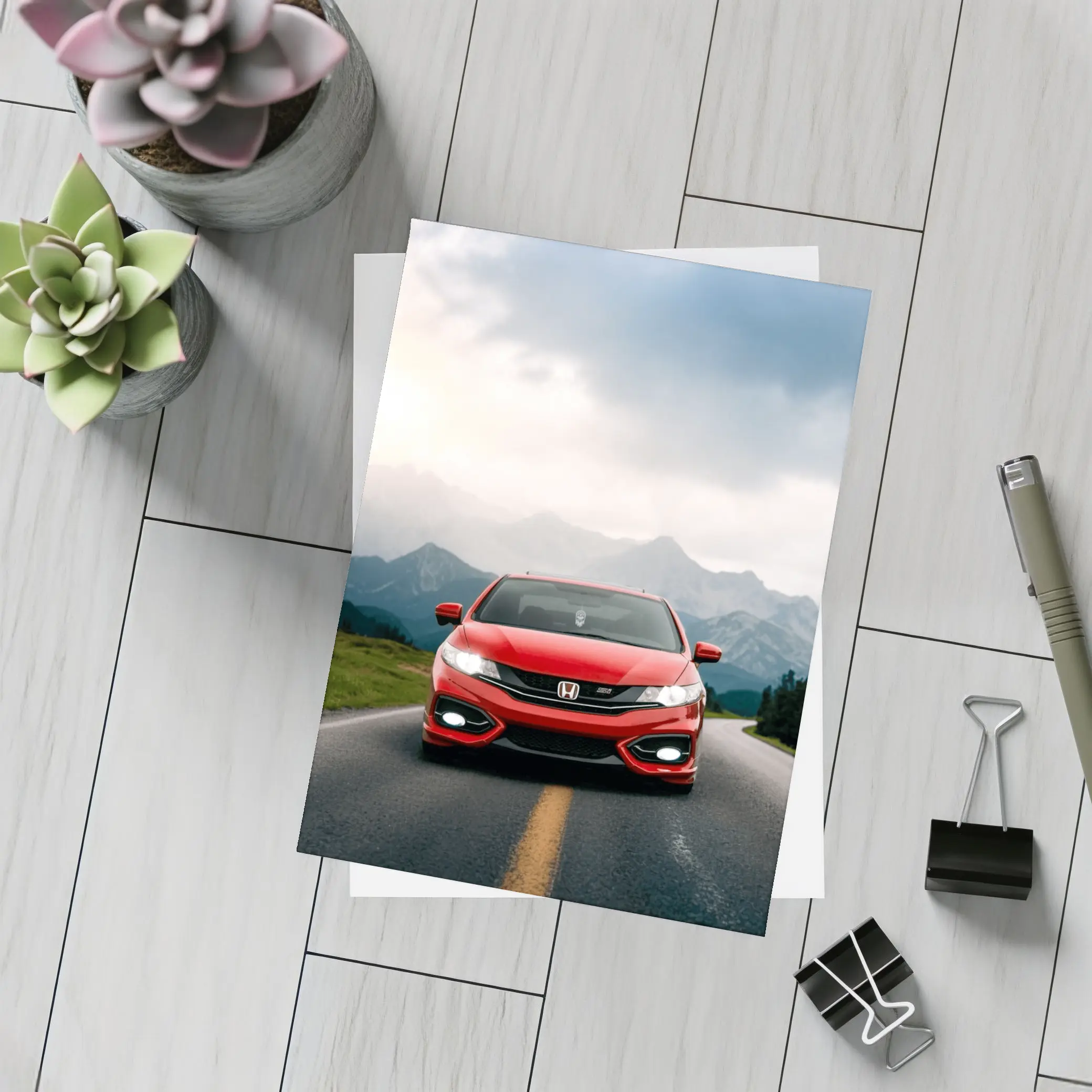 Red Honda Civic Si Mountain Road Drive – Postcards