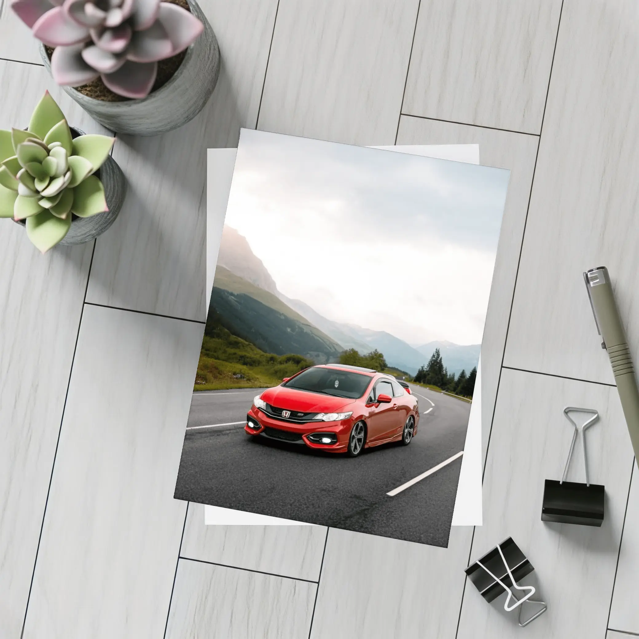 Red Honda Civic Si Mountain Road Drive – Postcards