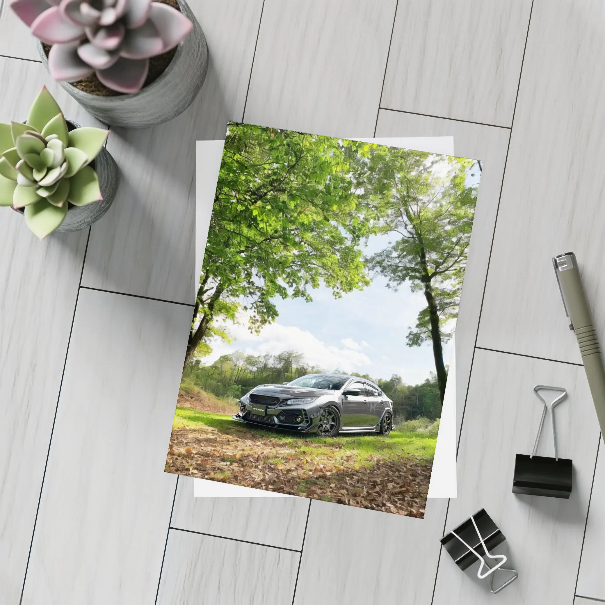 Honda Civic Dark Gray Forest Park Setting – Postcards