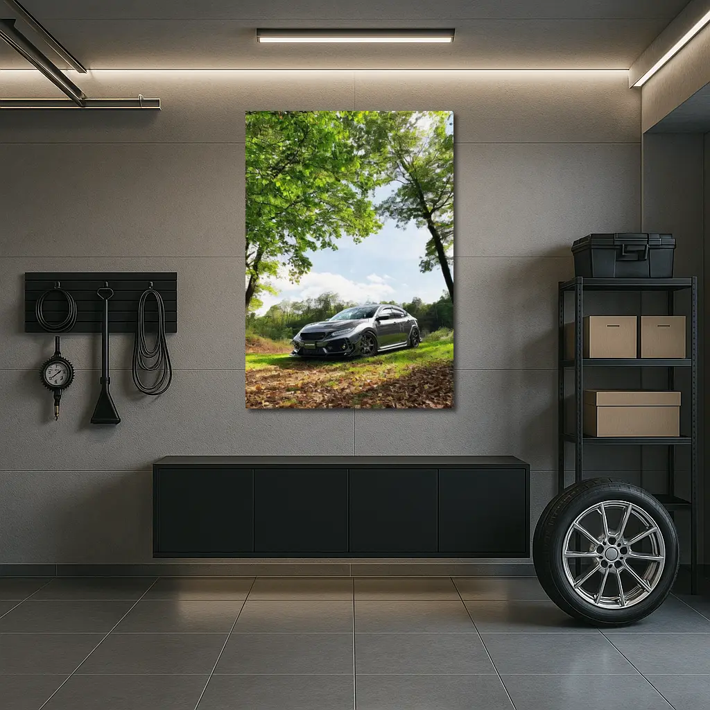 Honda Civic Dark Gray Forest Park Setting – Wall Art