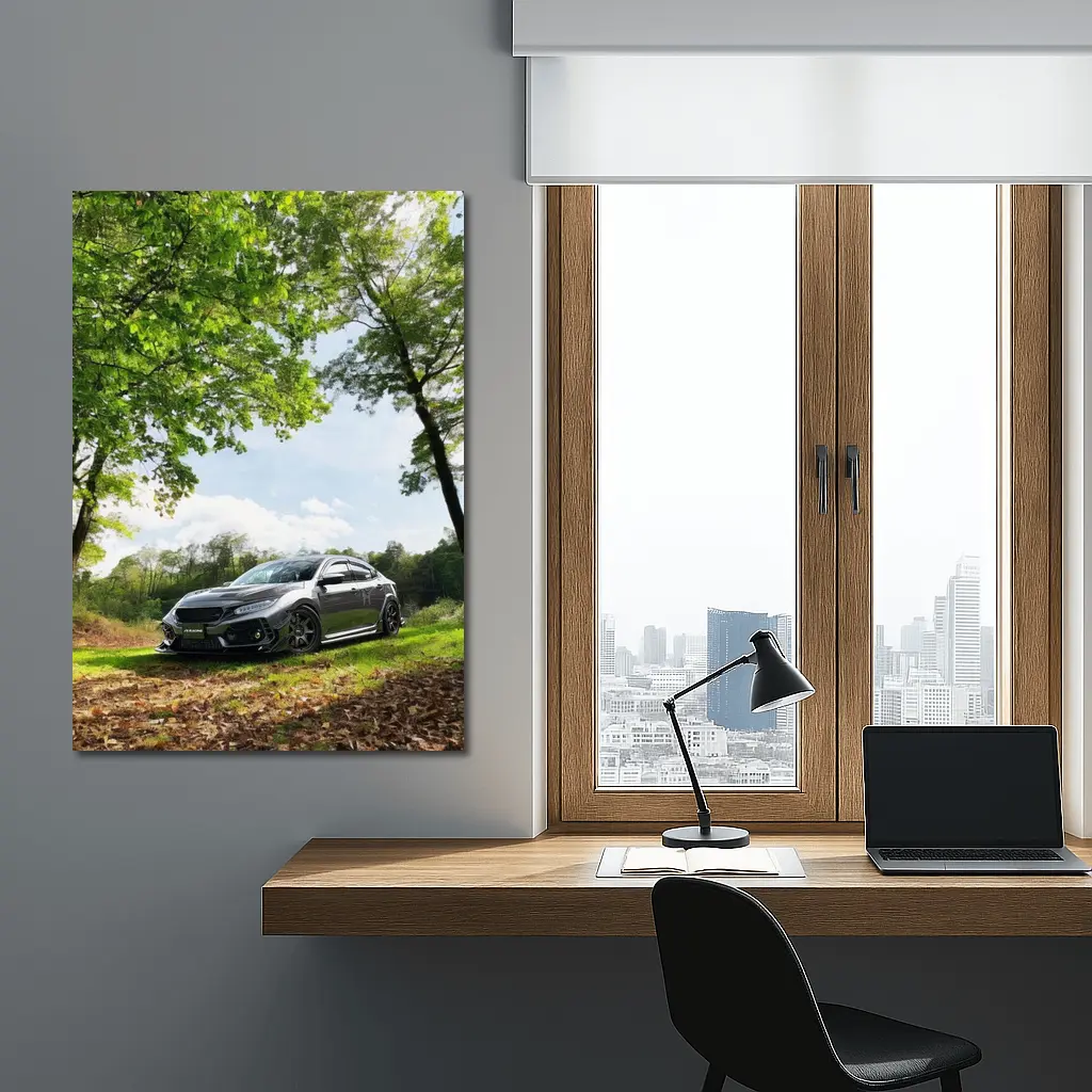 Honda Civic Dark Gray Forest Park Setting – Wall Art